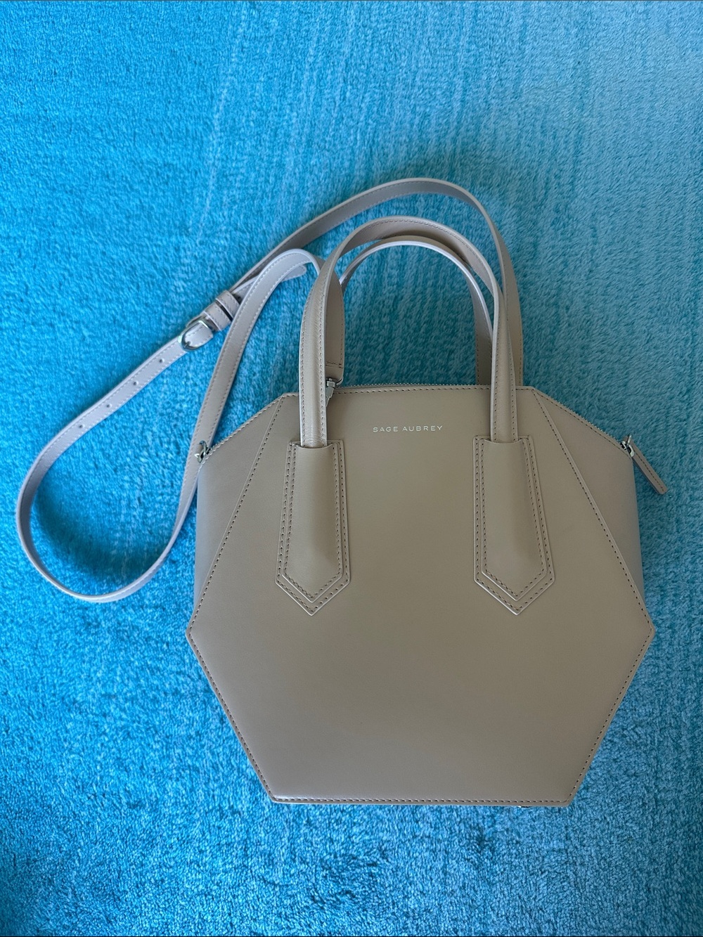 Sage Aubrey Hex Tote Bag in Taupe
